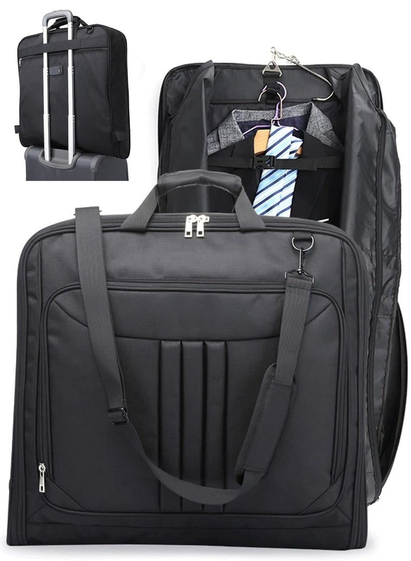 Large Carry-On Business Travel Garment Duffel Bag, Shoulder Strap, Shoe and Laptop Compartment, Structured Support, Premium Suit Garment Bag, Black - Image 1